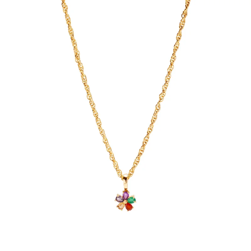 Gold Necklace with Emerald-Rainbow Daisy Necklace Charm on Muse Twist Chain