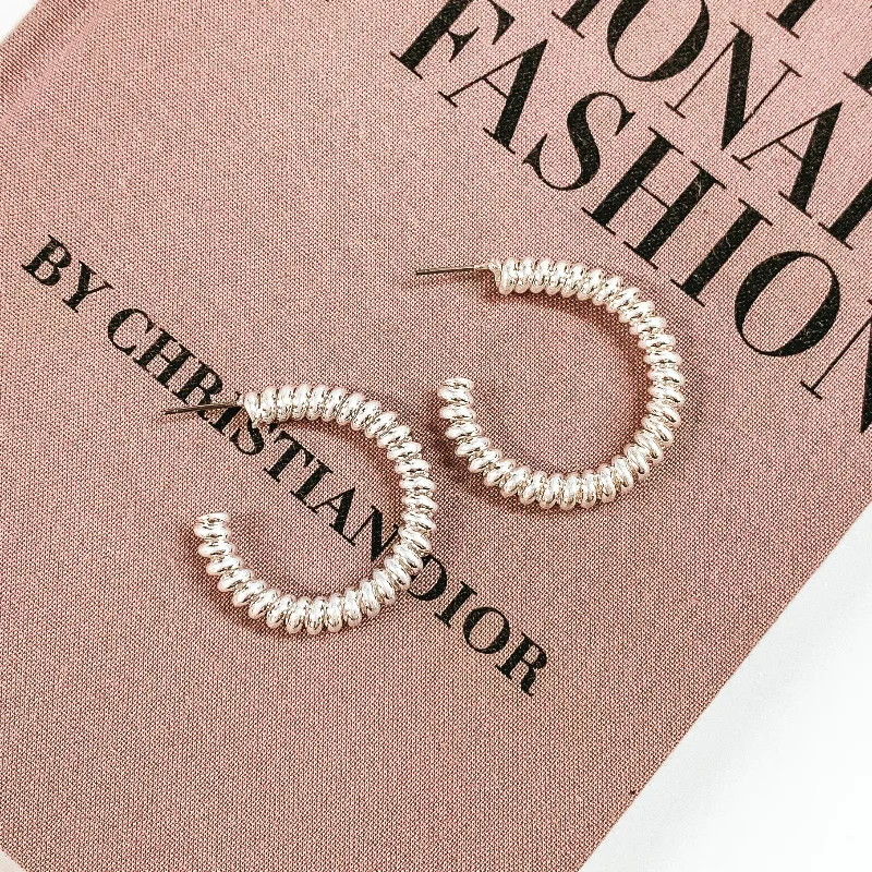 Artistic Drop Earrings-Spiral Hoop Earrings in Silver Tone