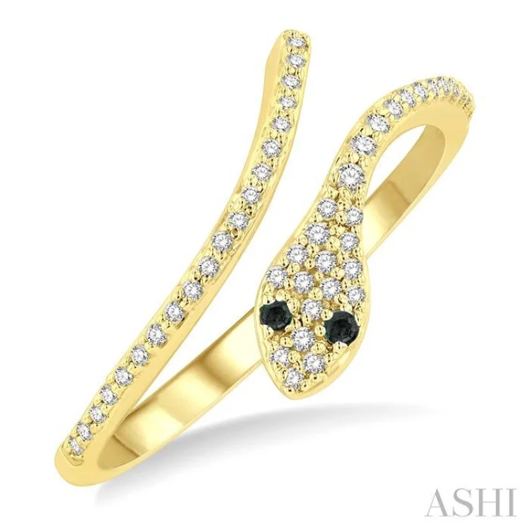 Elegant Custom Ring-1/6 ctw Serpent Yellow & Black Round Cut Diamond Petite Open Fashion Ring in 10K Yellow Gold