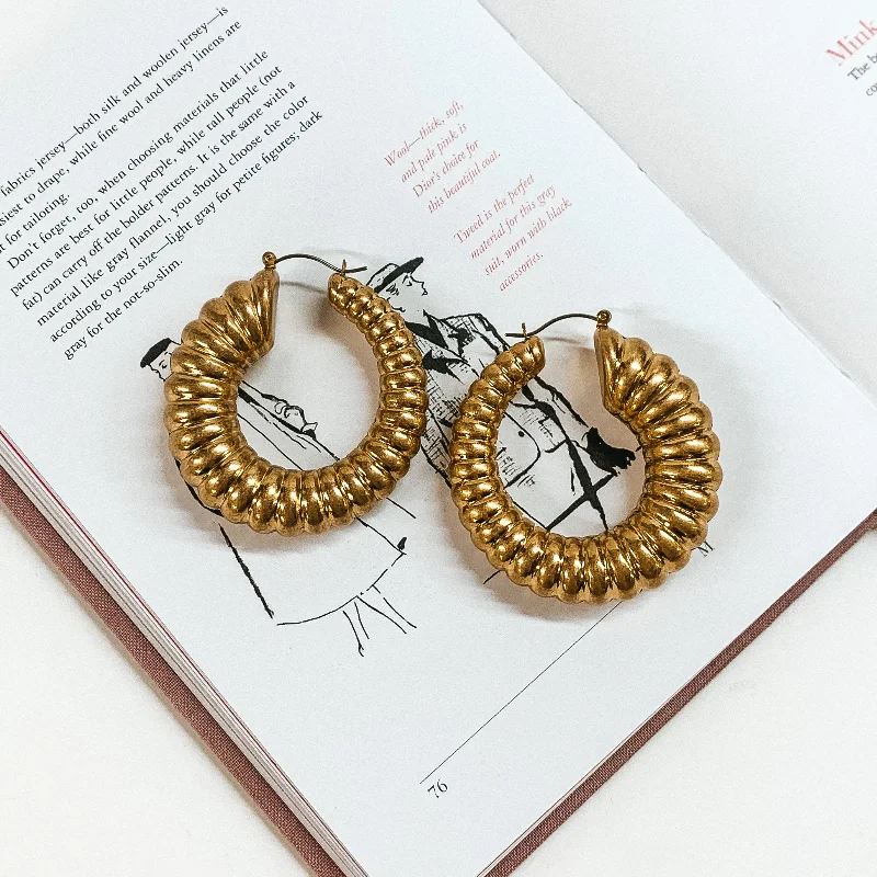 Boho Beaded Earrings-Feeling Divine Hoop Earrings in Gold Tone