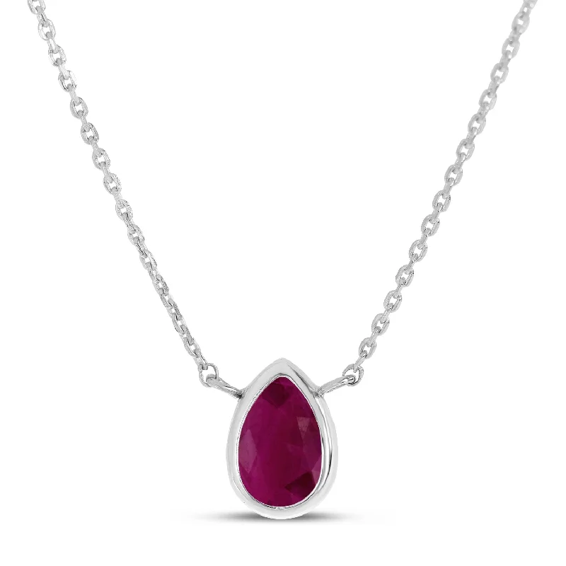 Rose Gold Pendant Necklace-14K White Gold 6x4mm Pear Shaped Ruby Birthstone Necklace