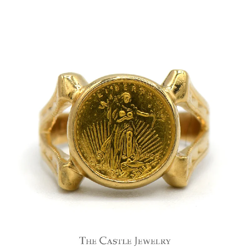 Beautiful Custom Ring-Replica Liberty Coin Ring in 14k Yellow Gold Split Shank Mounting - Size 2.25