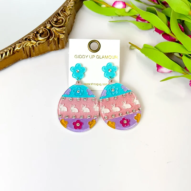 Designer Earrings for Special Occasions-Easter Egg Earrings with Crystals in Multi Color