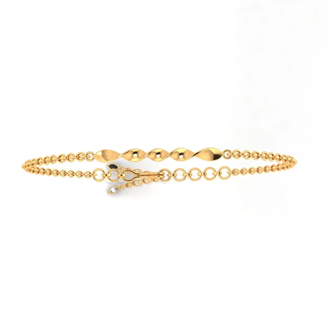 Rose Gold Bangle Bracelet-22K (916) Gold Bracelet Twisted Rope Design With Interlinking Chains