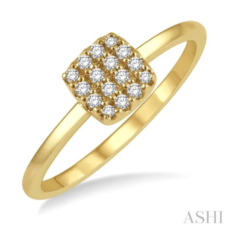 Modern Sapphire Engagement Ring-1/8 Ctw Cushion Shape Round Cut Diamond Petite Fashion Ring in 10K Yellow Gold