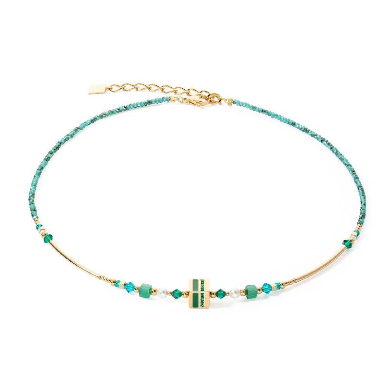 Custom Necklace with Gemstones-Necklace Square Stripes gold-green