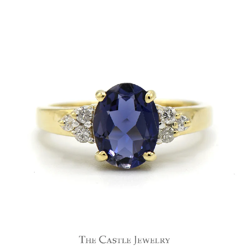 Gold Wedding Band with Rubies-Oval Tanzanite Ring with Diamond Cluster Sides in 14k Yellow Gold