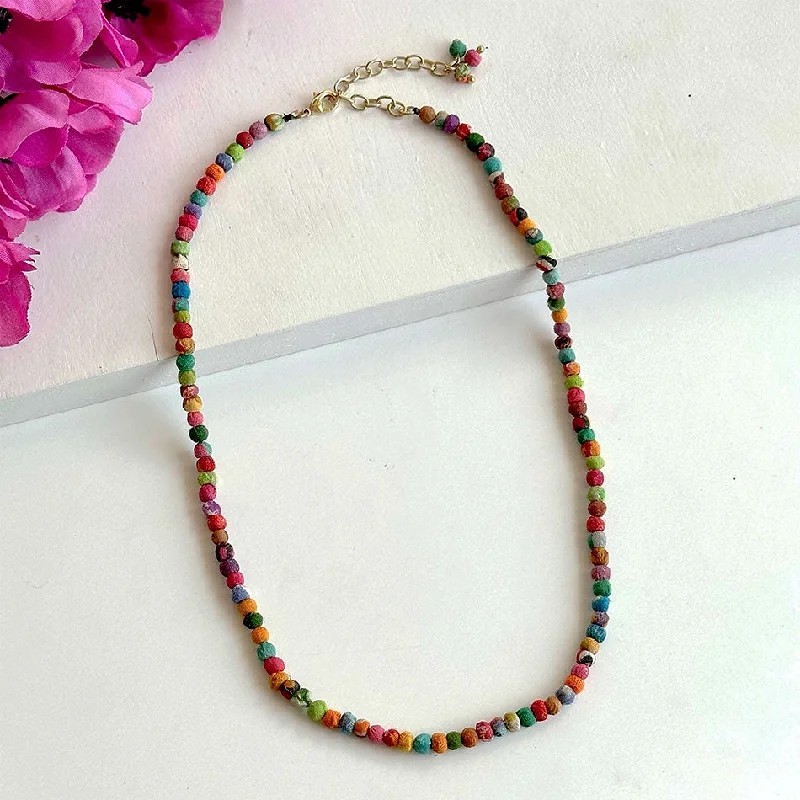 Large Pendant Necklace-Simple and Classic Recycled Sari Necklace, India