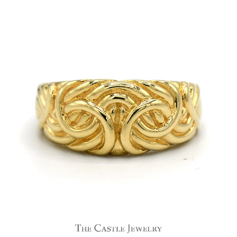 Elegant Platinum Wedding Band-Woven Swirled Dome Ring in 14k Yellow Gold