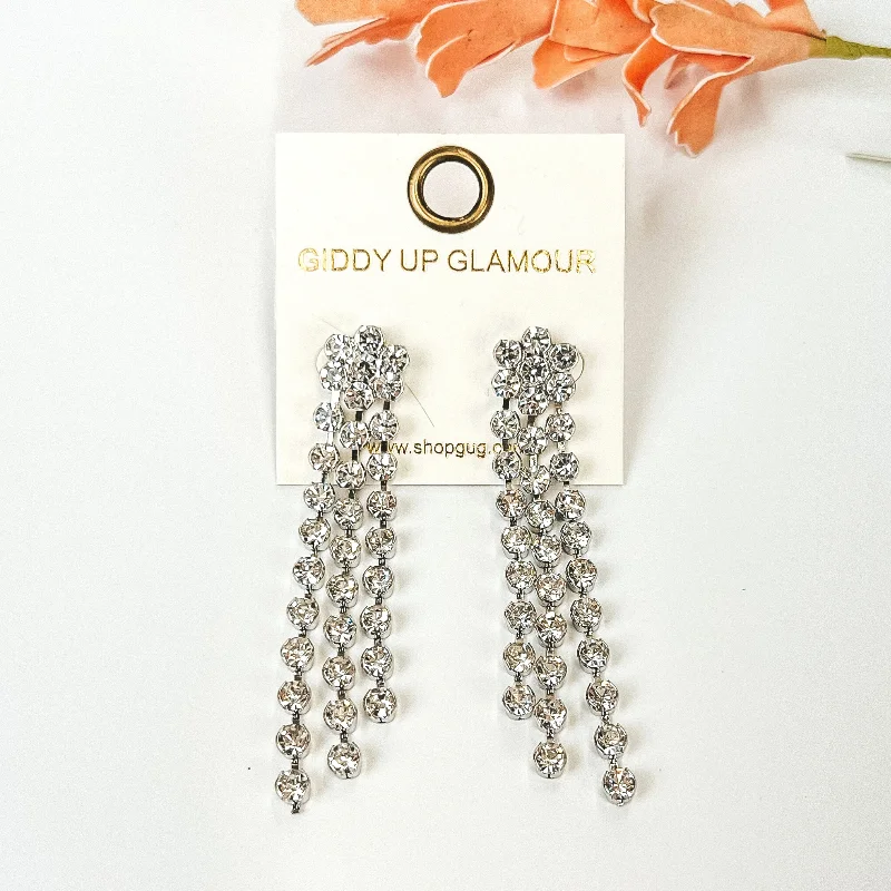 Wedding Earrings with Diamonds-Night of Sparkles Tassel Earrings with Clear Crystals in Silver Tone