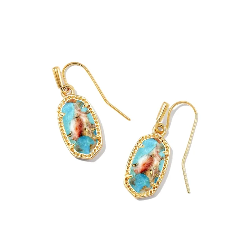 Designer Diamond Earrings-Kendra Scott | Lee Gold Earrings in Bronze Veined Turquoise Magnesite Red Oyster