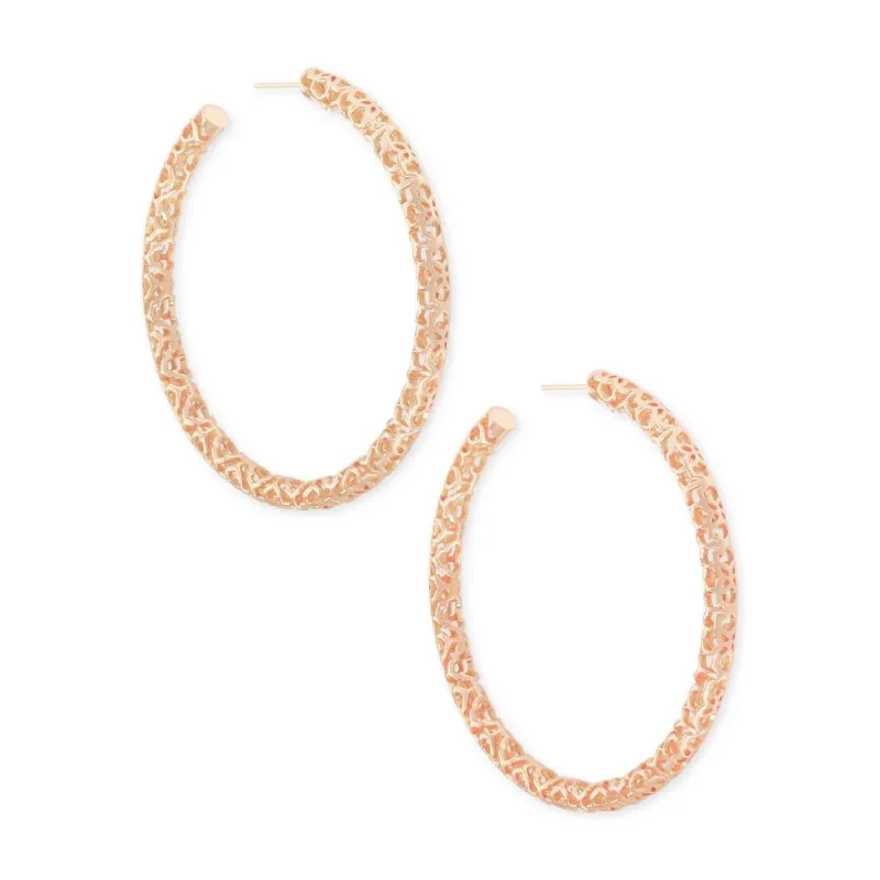 Colorful Gemstone Earrings-Kendra Scott | Maggie Hoop Earrings in Rose Gold Filigree