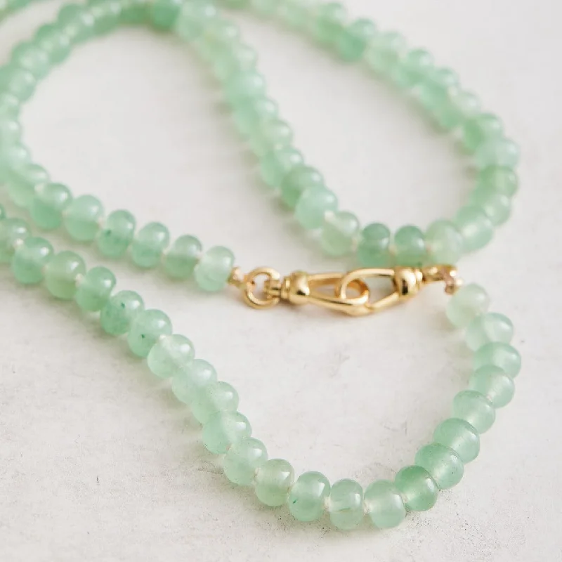 Pearl and Diamond Necklace-Green Aventurine