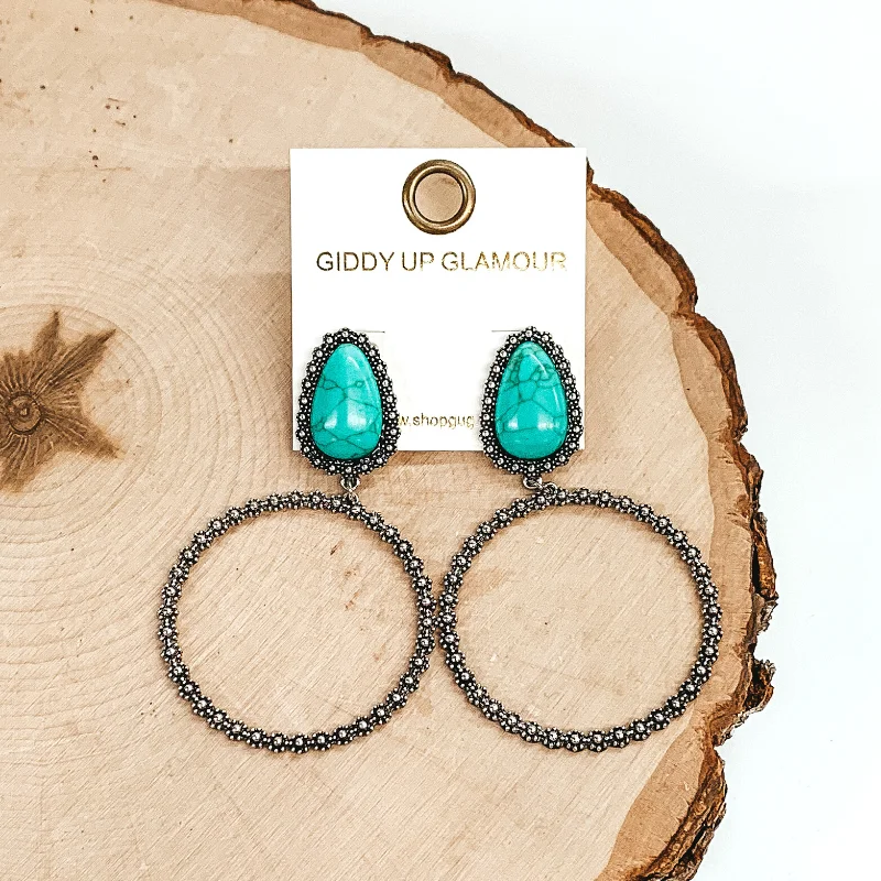 Unique Pearl Earrings-Turquoise Stone Metal Post Earrings