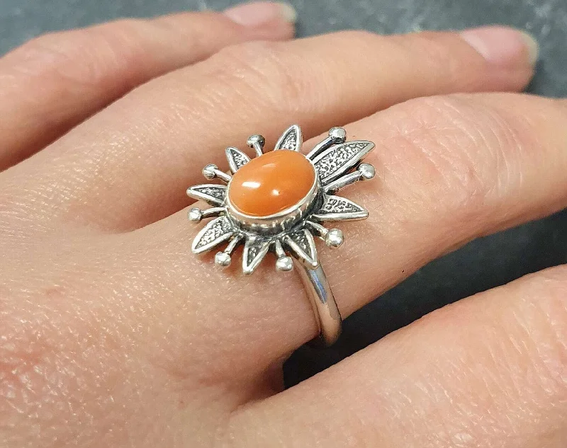 Platinum Wedding Band for Women-Angel Coral Ring - Pink Flower Ring - Vintage Statement Ring