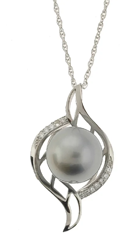 Silver Necklace with Pearls-Up-Down Swoop Grey Tahitian Pearl Necklace (SKU: 192631)