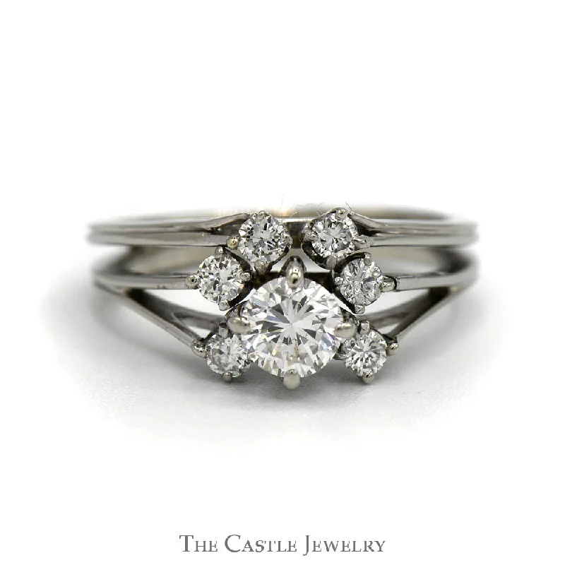 Customizable Birthstone Ring-Round Diamond Cluster Ring with Split Shank Sides in 18k White Gold