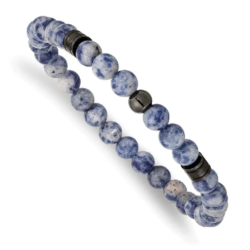 Adjustable Charm Bracelet for Bridesmaids-Stainless Steel Polished Gun Metal IP and Lapis Beaded Stretch Bracelet