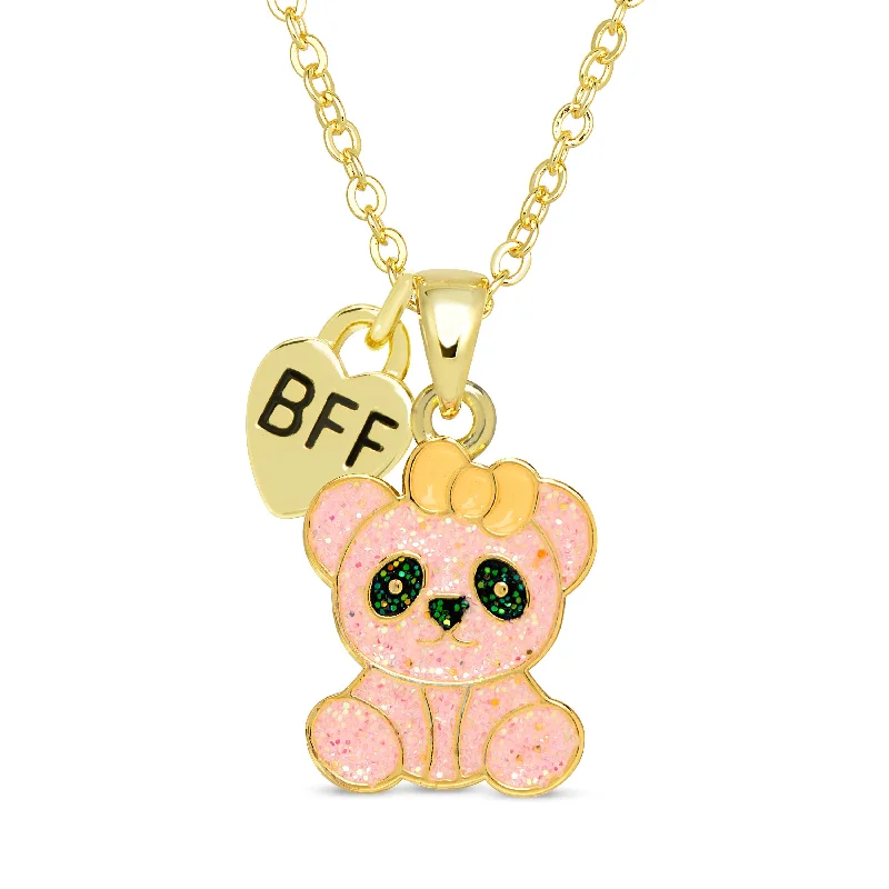 Custom Necklace with Gemstones-BFF Panda Glitter Necklace - Pink