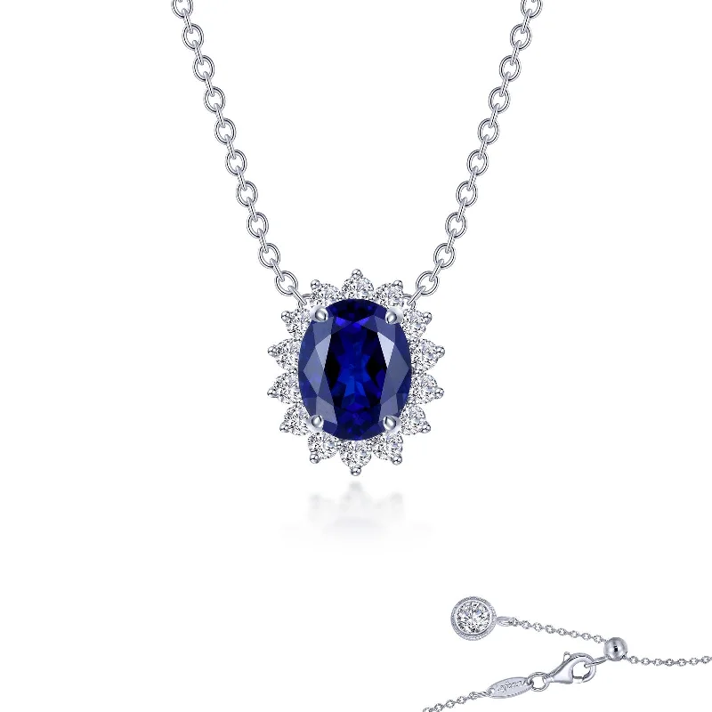 Bohemian Style Necklace-Lafonn Simulated Diamond & Fancy Lab Grown Sapphire 3.35ct. Halo Necklace SYN024SP20