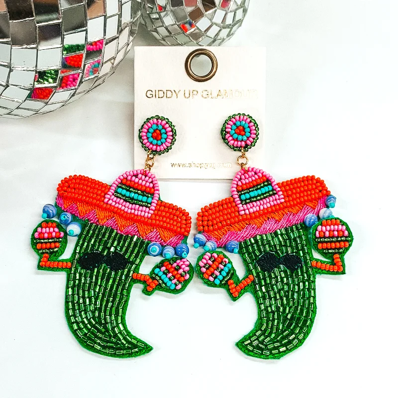 Casual Earrings for Women-Festive Chili Pepper Beaded Earrings in Green