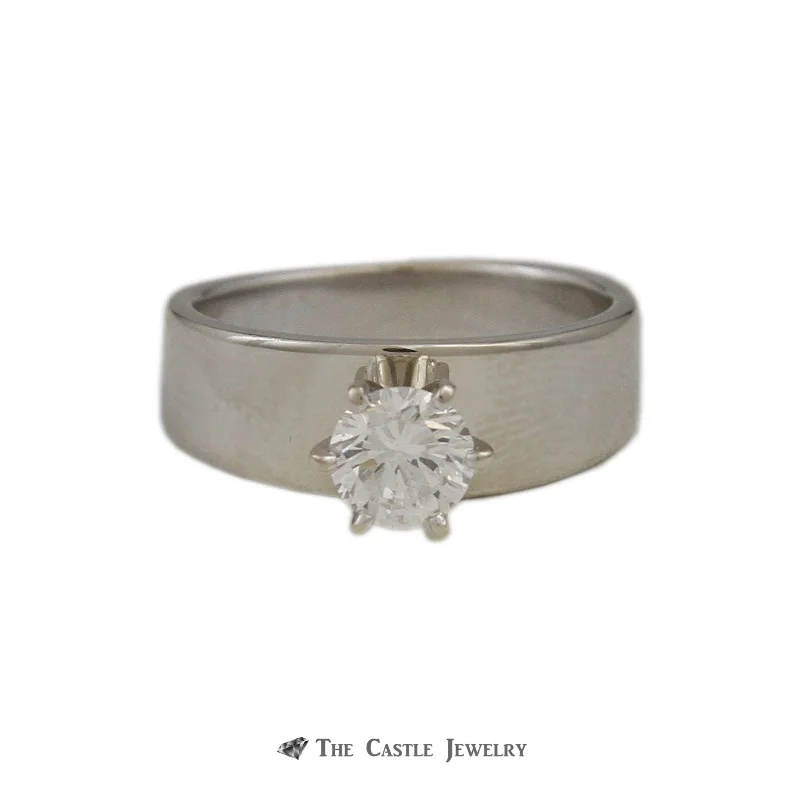 Luxury Gold Ring-.75ct Round Brilliant Cut Diamond Engagement Ring VS2-H in Wide Tapered Mounting