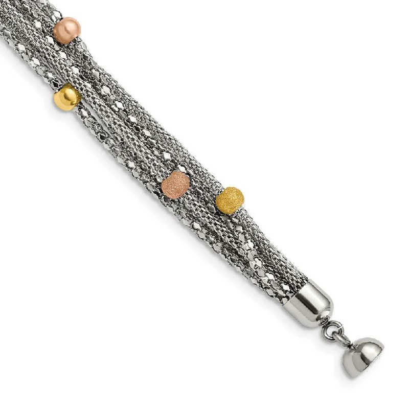 Colorful Beaded Bracelet-Stainless Steel Rose and Yellow IP-plated Mesh Bracelet