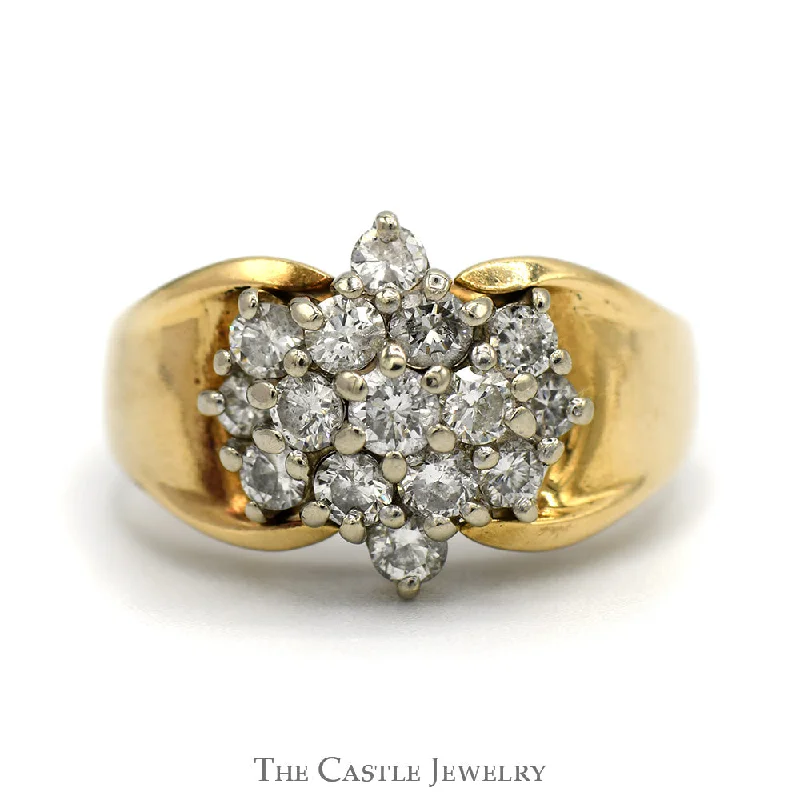 Personalized Engagement Ring-1cttw Diamond Star Cluster Ring with Polished Sides in 14k Yellow Gold