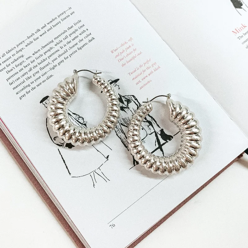 Pearl and Diamond Earrings-Feeling Divine Hoop Earrings in Silver Tone