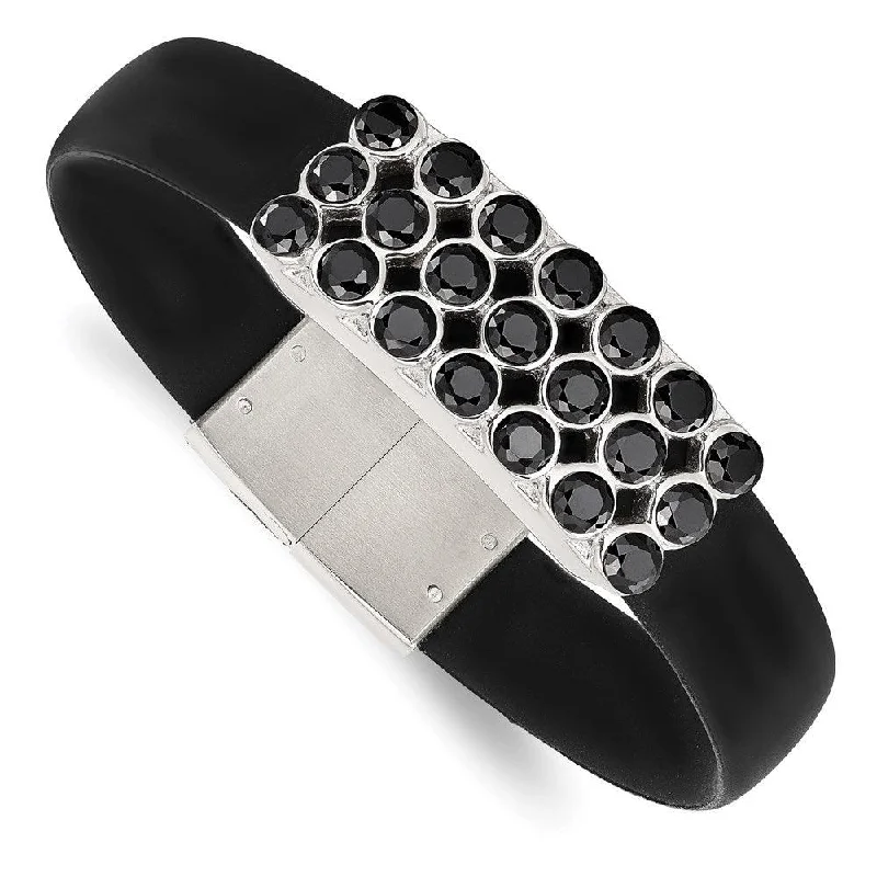 Trendy Friendship Bracelet-Stainless Steel Polished Black CZ Rubber band Bracelet