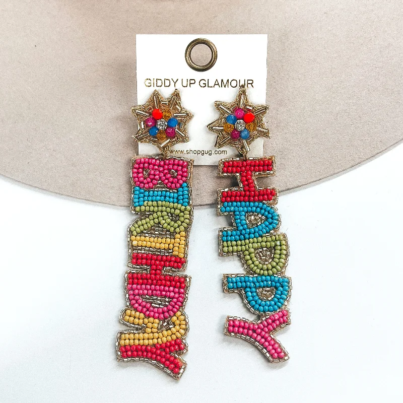 Minimalist Gold Earrings-Happy Birthday Mismatch Beaded Earrings in Multicolor