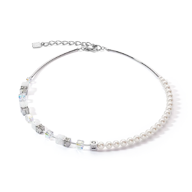 Designer Silver Necklace-GeoCUBE® Precious Fusion Pearls necklace white